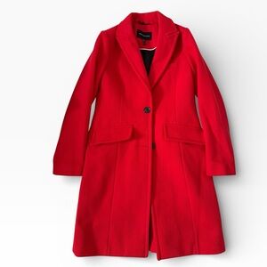 BCBG Max Azria Red Wool Blend Tailored Coat XS Classic Notched Lapel Winter Coat